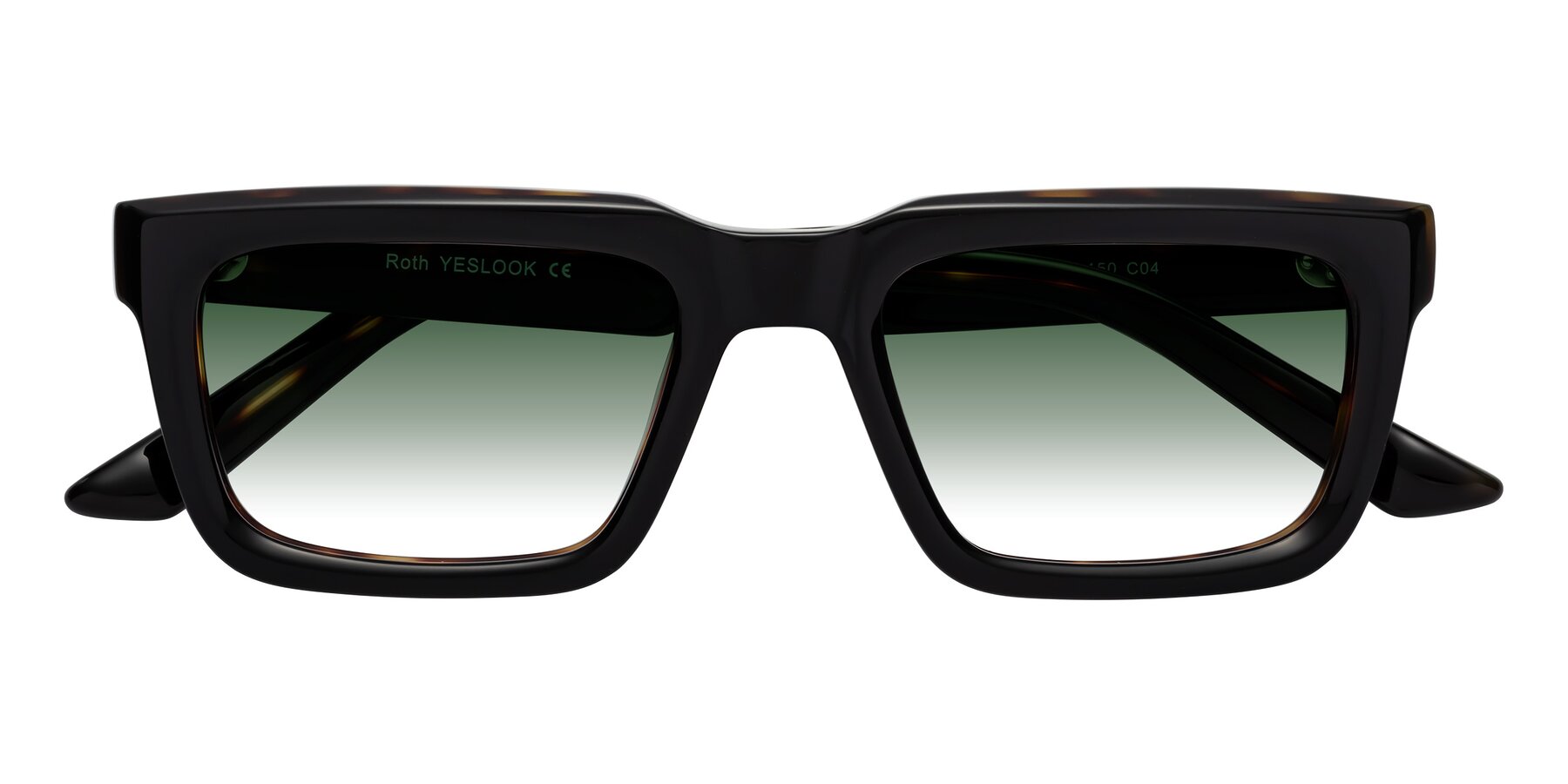 Folded Front of Roth in Black-Tortoise with Green Gradient Lenses