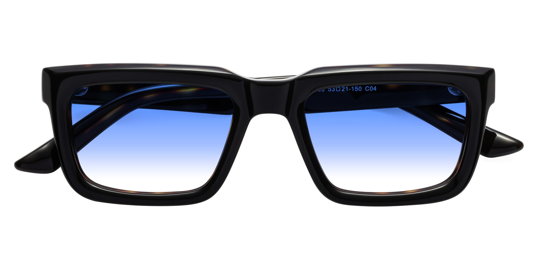 Folded Front of Roth in Black-Tortoise with Blue Gradient Lenses