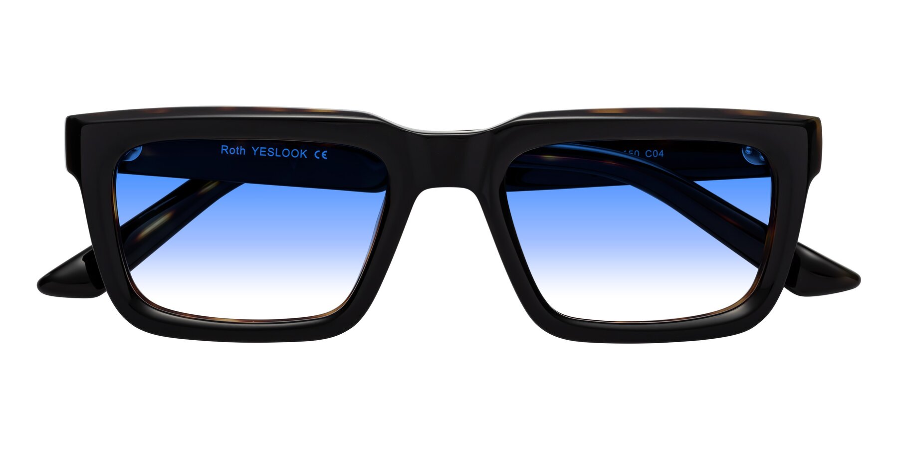 Folded Front of Roth in Black-Tortoise with Blue Gradient Lenses