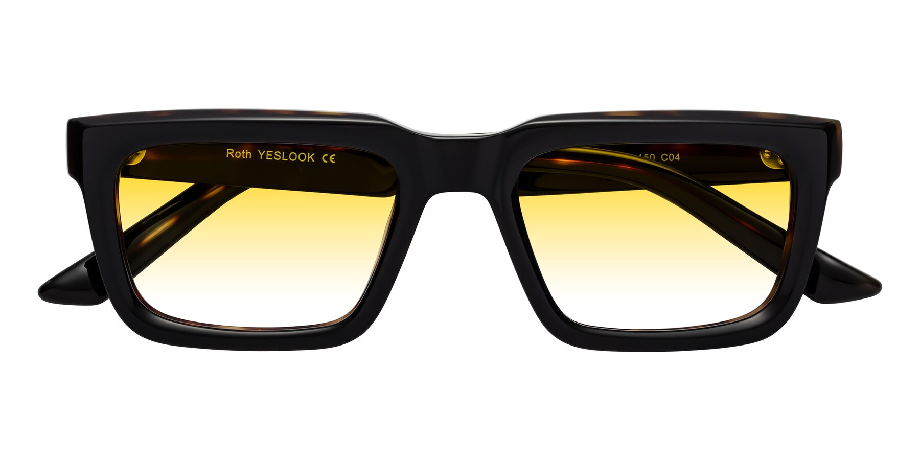 Folded Front of Roth in Black-Tortoise with Yellow Gradient Lenses