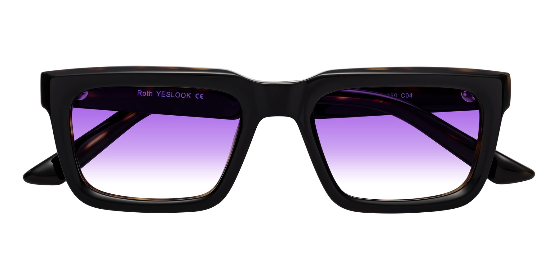 Folded Front of Roth in Black-Tortoise with Purple Gradient Lenses