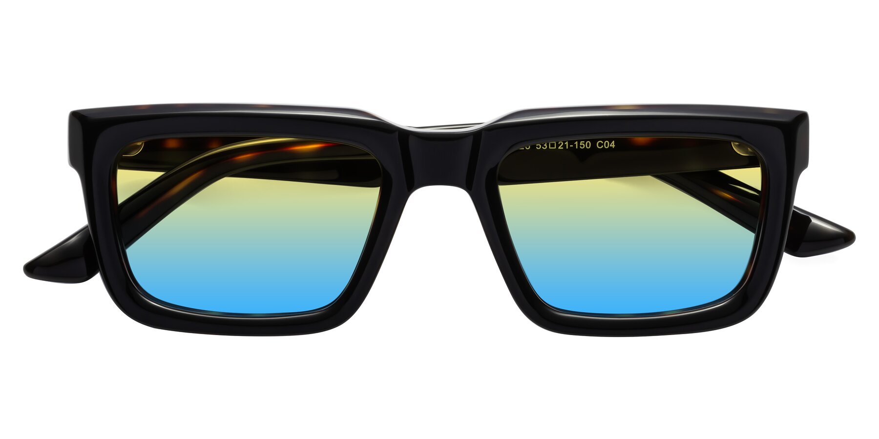 Folded Front of Roth in Black-Tortoise with Yellow / Blue Gradient Lenses