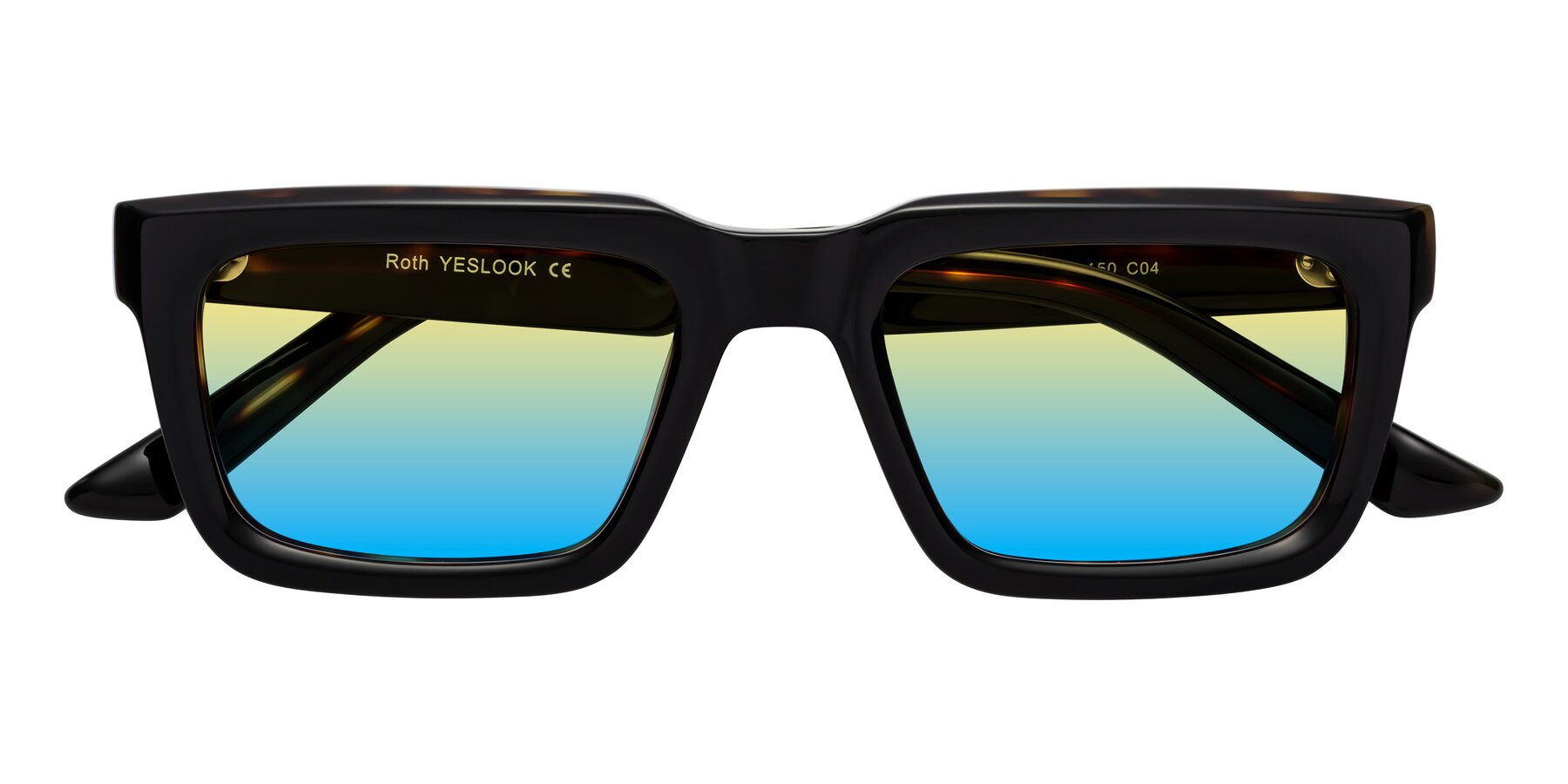 Folded Front of Roth in Black-Tortoise with Yellow / Blue Gradient Lenses