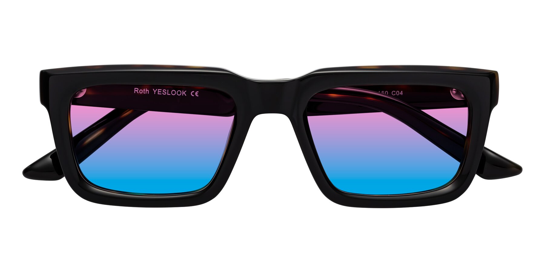 Folded Front of Roth in Black-Tortoise with Pink / Blue Gradient Lenses