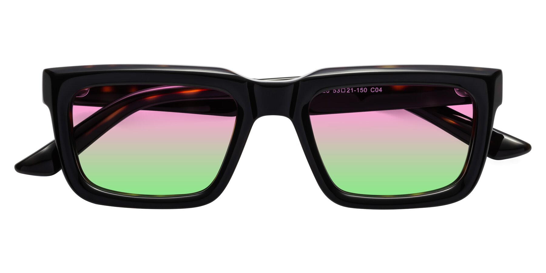 Folded Front of Roth in Black-Tortoise with Pink / Green Gradient Lenses