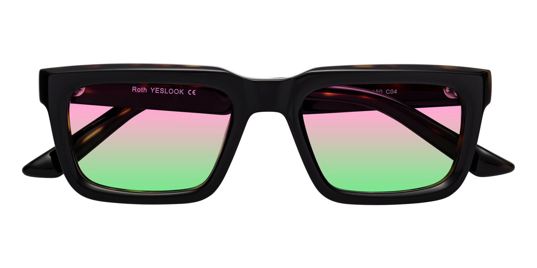 Folded Front of Roth in Black-Tortoise with Pink / Green Gradient Lenses