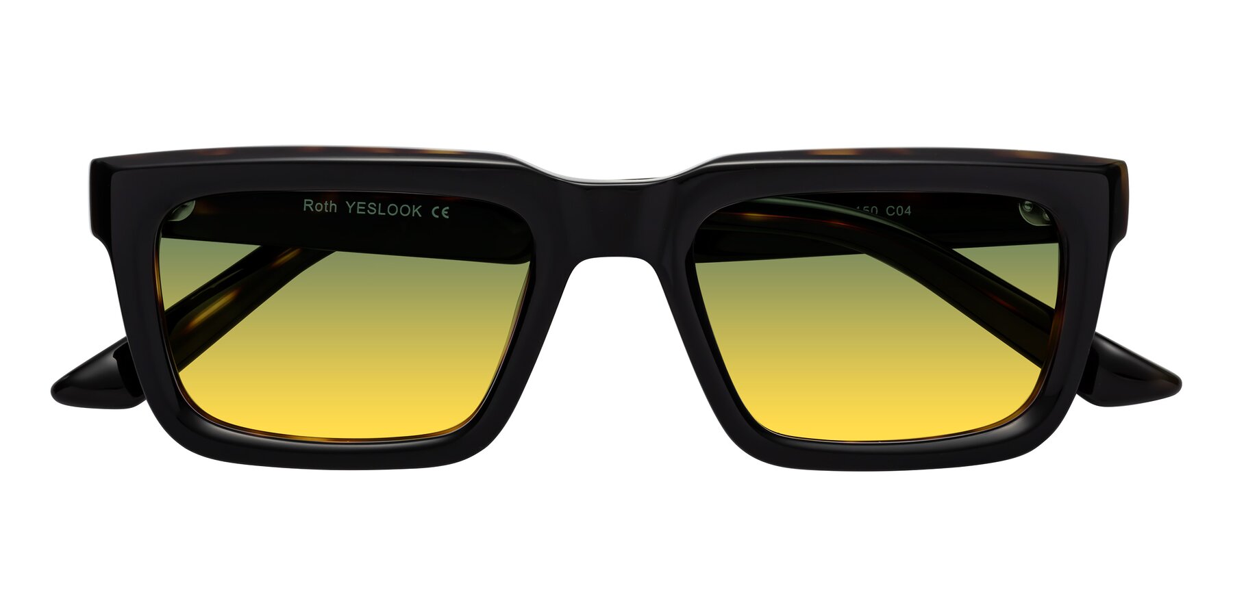 Folded Front of Roth in Black-Tortoise with Green / Yellow Gradient Lenses