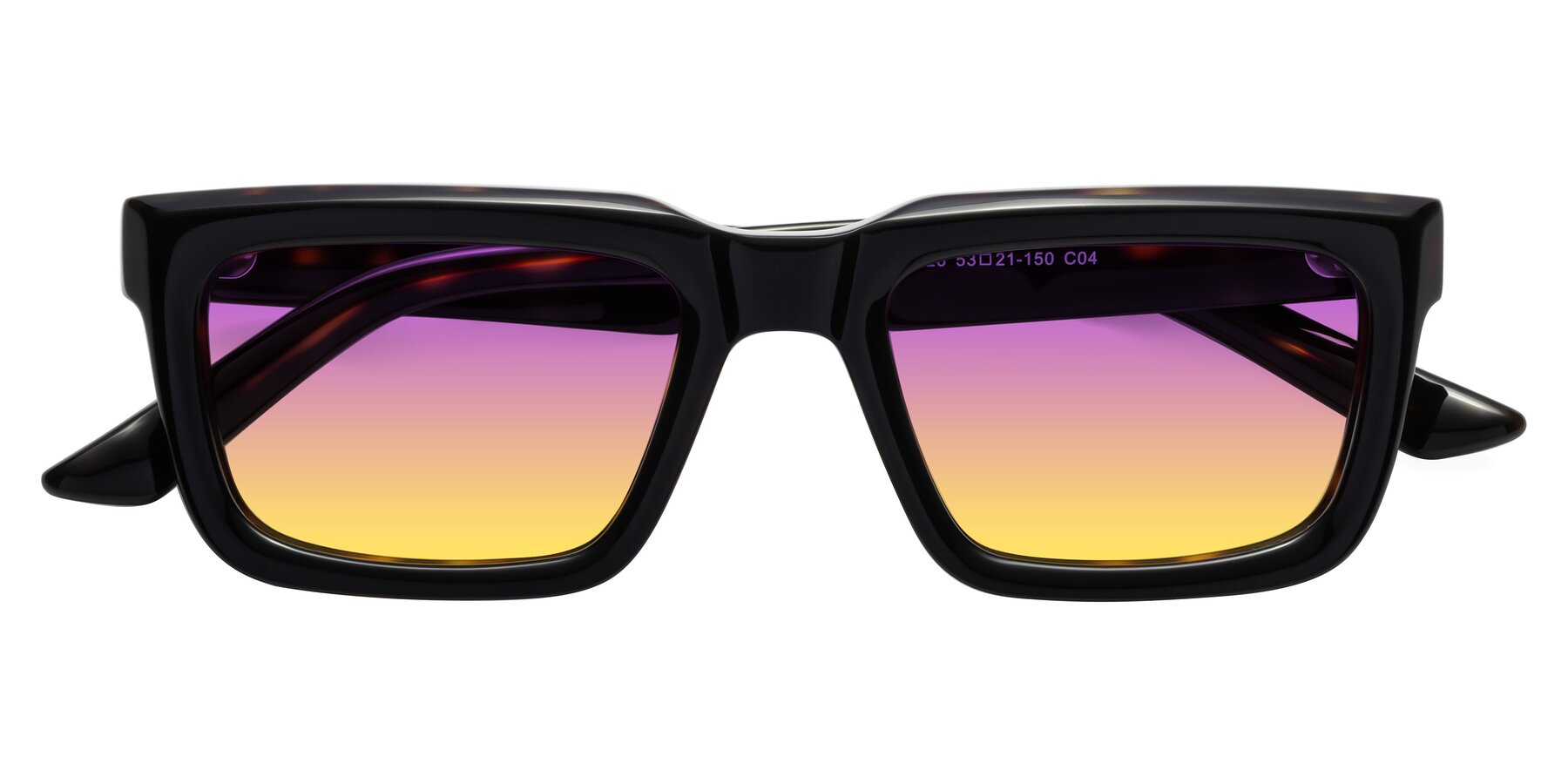 Folded Front of Roth in Black-Tortoise with Purple / Yellow Gradient Lenses