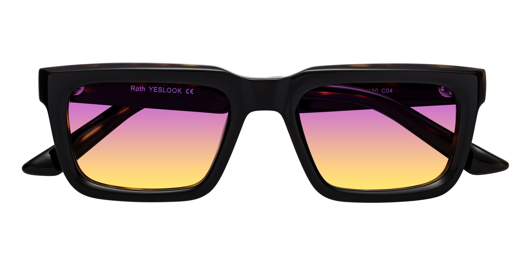 Folded Front of Roth in Black-Tortoise with Purple / Yellow Gradient Lenses