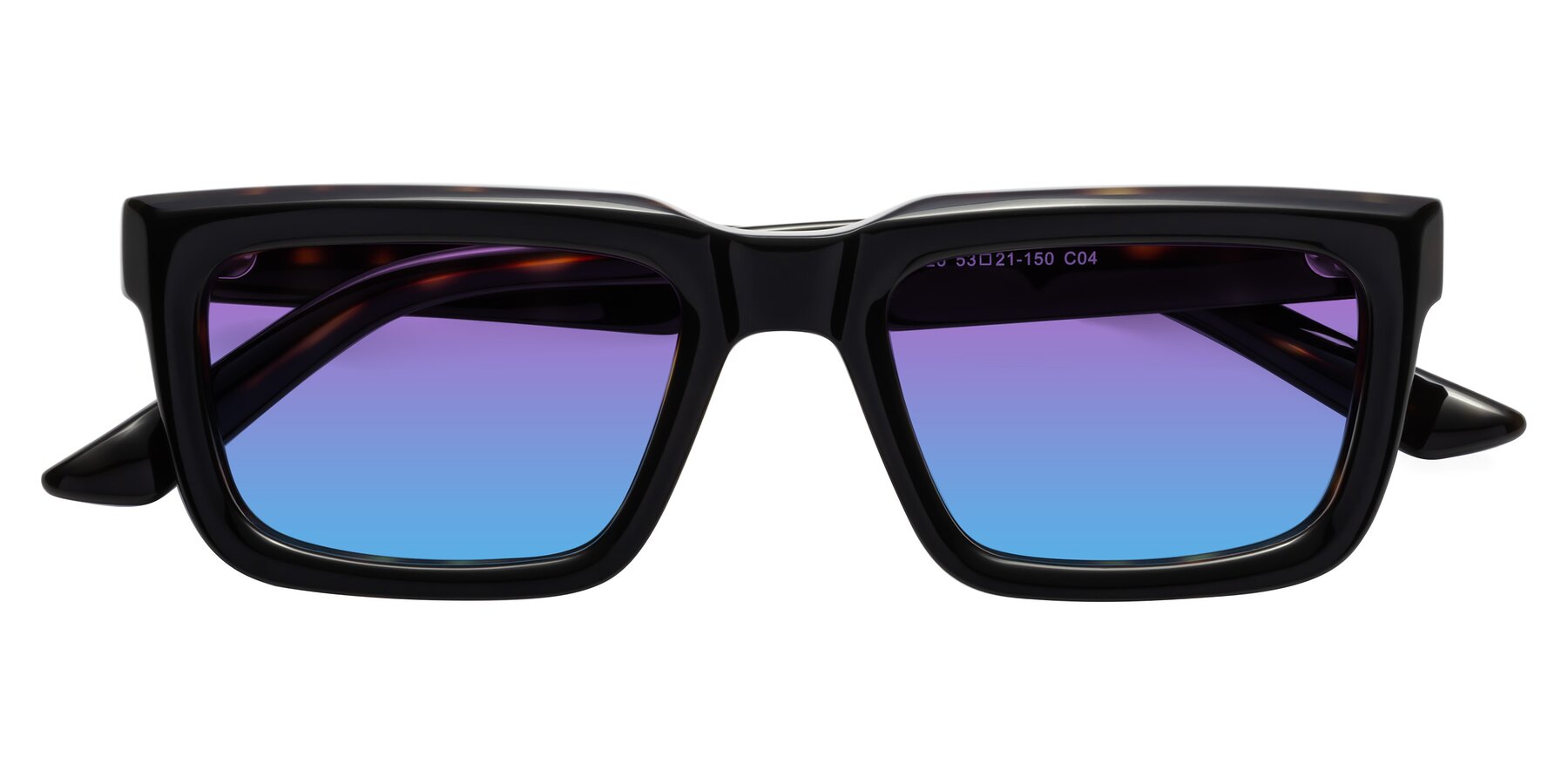 Folded Front of Roth in Black-Tortoise with Purple / Blue Gradient Lenses