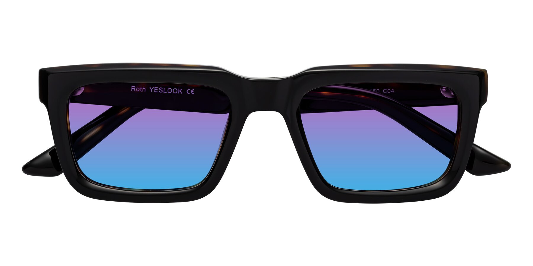 Folded Front of Roth in Black-Tortoise with Purple / Blue Gradient Lenses