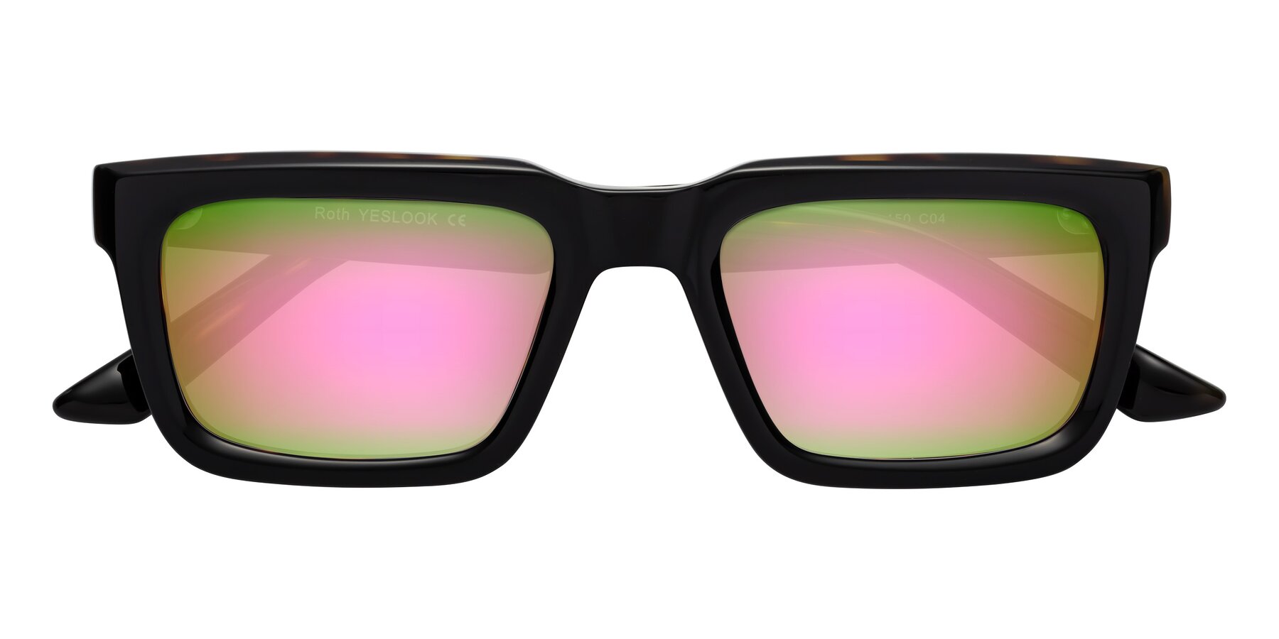 Folded Front of Roth in Black-Tortoise with Pink Mirrored Lenses