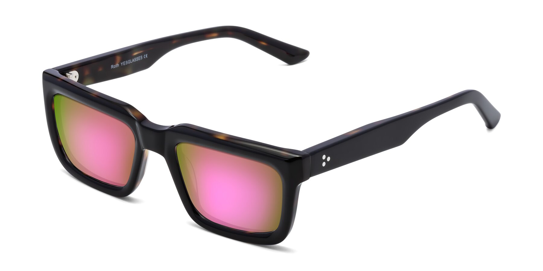 Angle of Roth in Black-Tortoise with Pink Mirrored Lenses