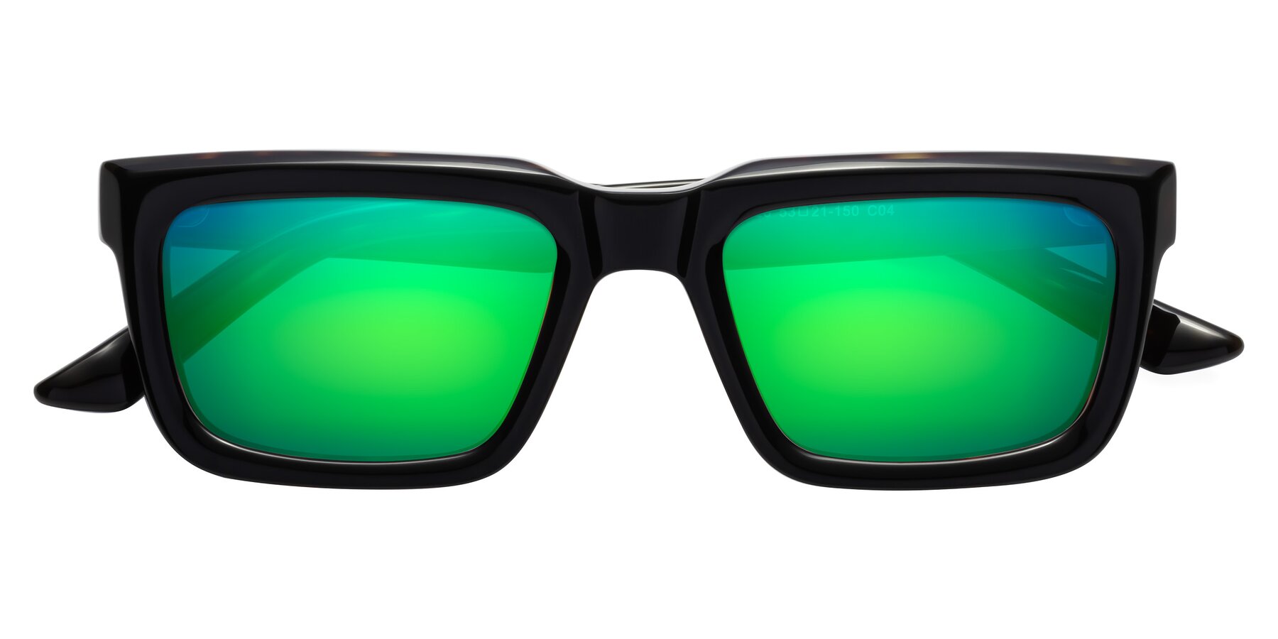 Folded Front of Roth in Black-Tortoise with Green Mirrored Lenses