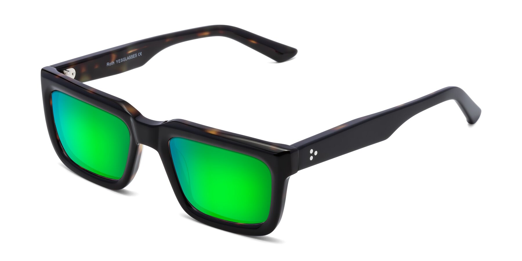 Angle of Roth in Black-Tortoise with Green Mirrored Lenses