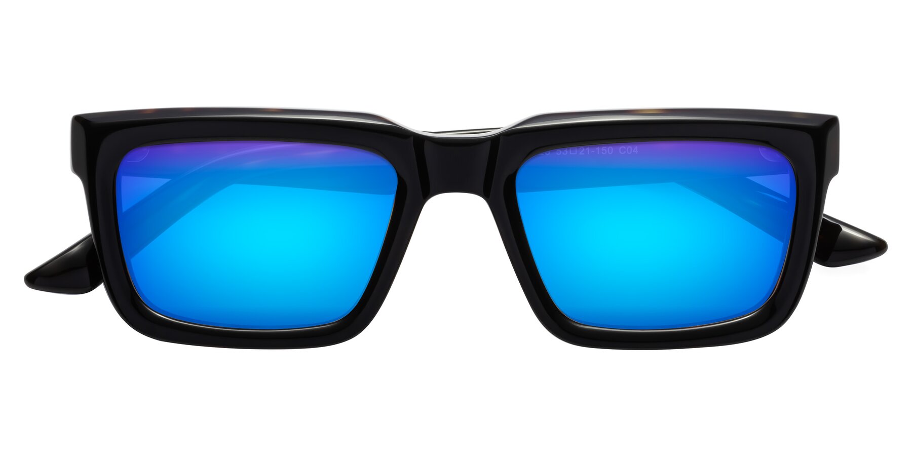Folded Front of Roth in Black-Tortoise with Blue Mirrored Lenses