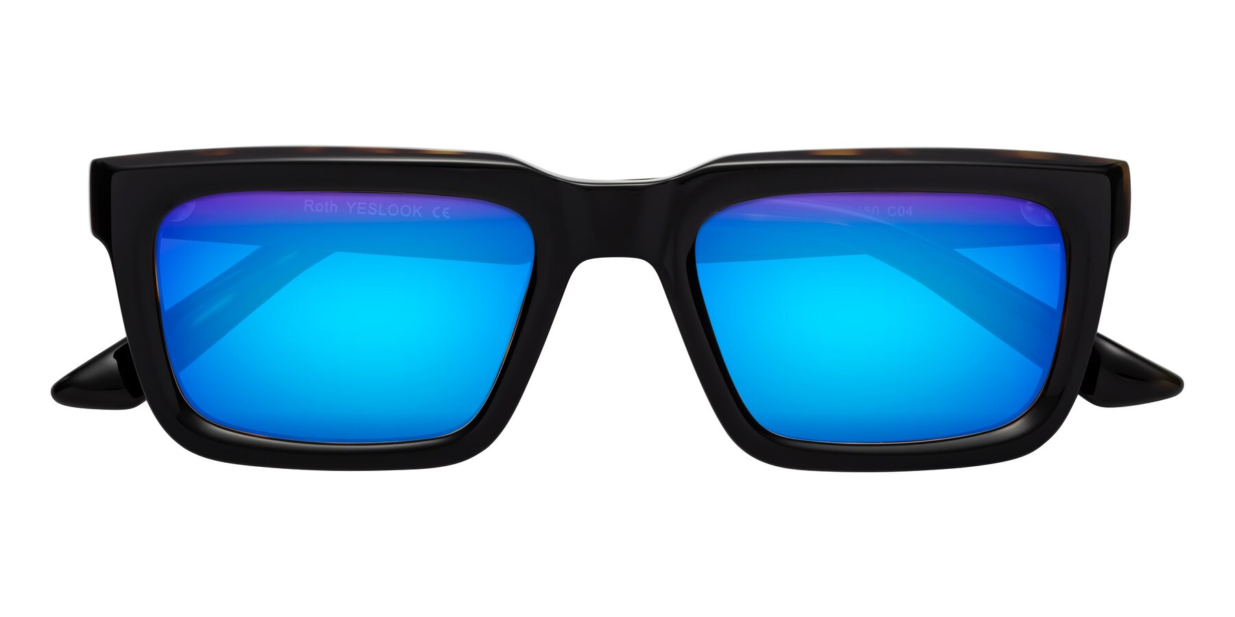 Folded Front of Roth in Black-Tortoise with Blue Mirrored Lenses