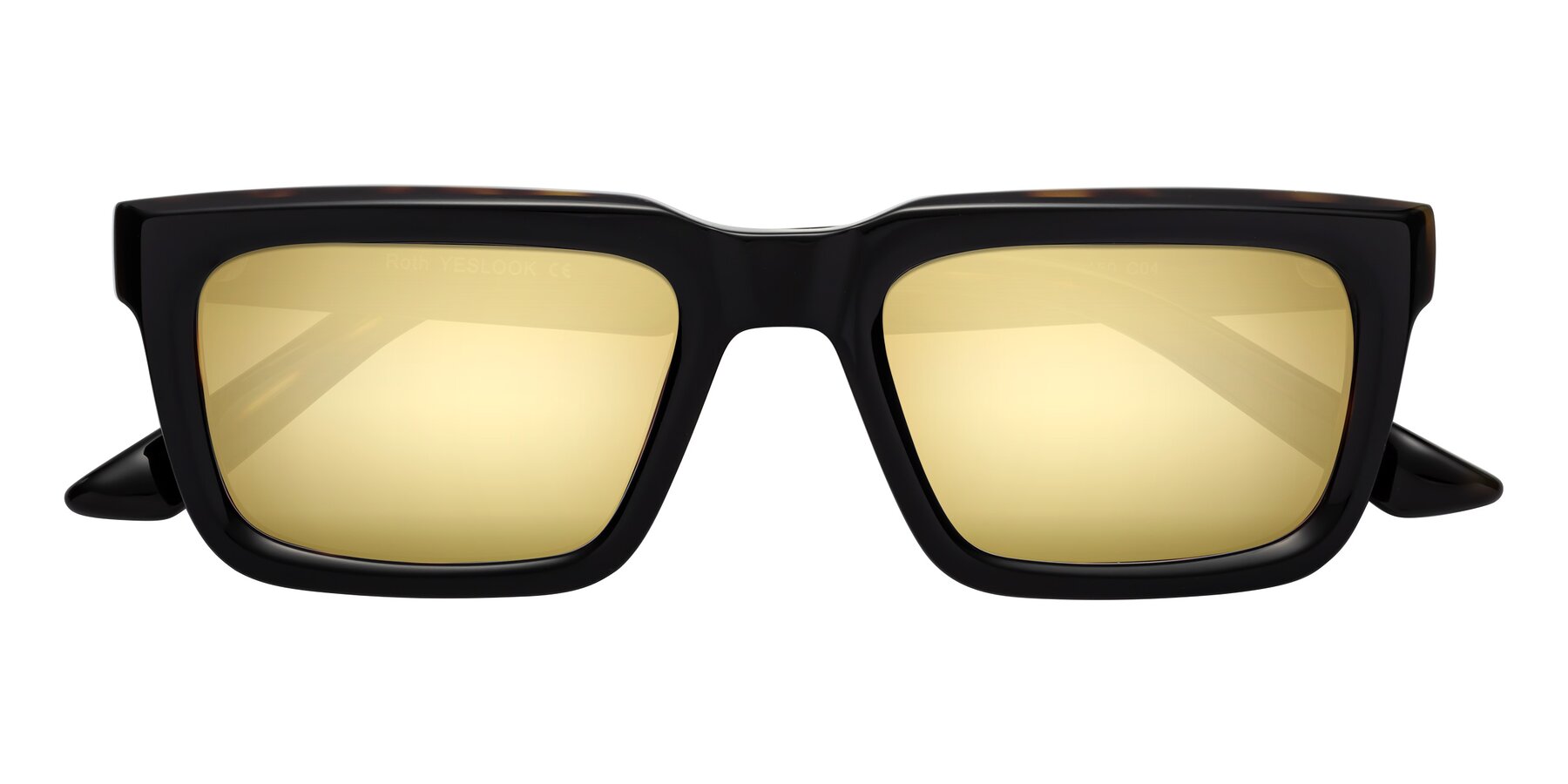 Folded Front of Roth in Black-Tortoise with Gold Mirrored Lenses