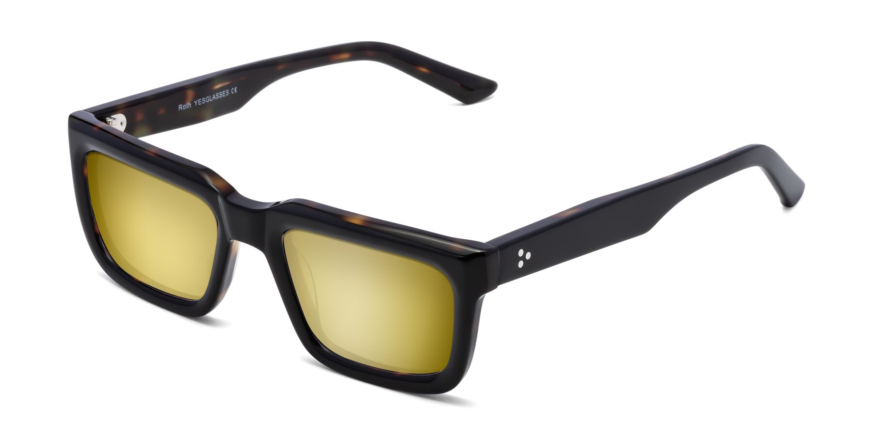 Angle of Roth in Black-Tortoise with Gold Mirrored Lenses