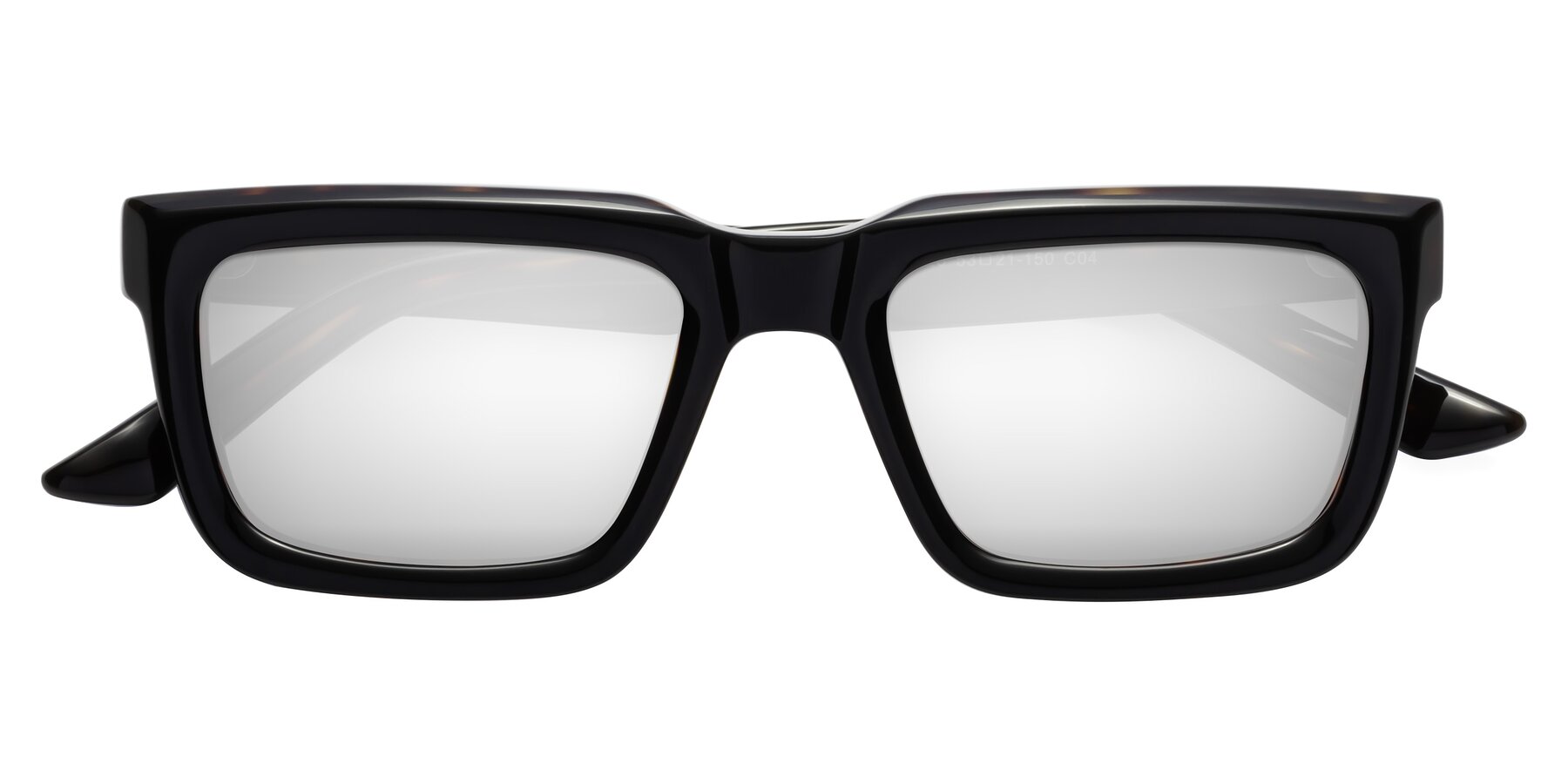 Folded Front of Roth in Black-Tortoise with Silver Mirrored Lenses