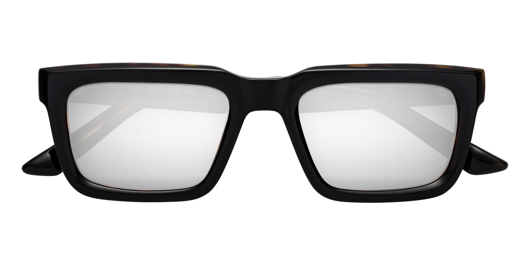 Folded Front of Roth in Black-Tortoise with Silver Mirrored Lenses