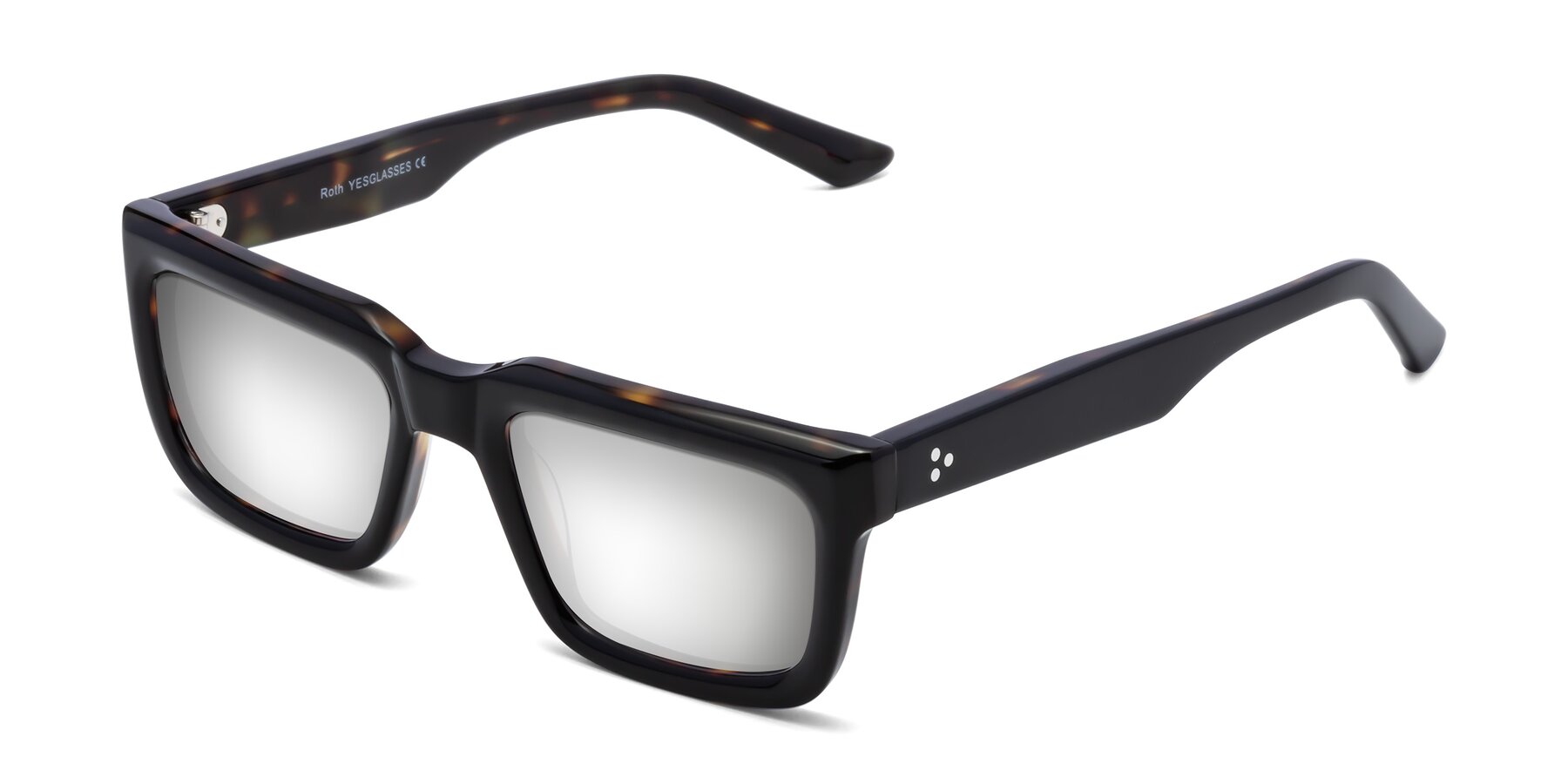 Angle of Roth in Black-Tortoise with Silver Mirrored Lenses