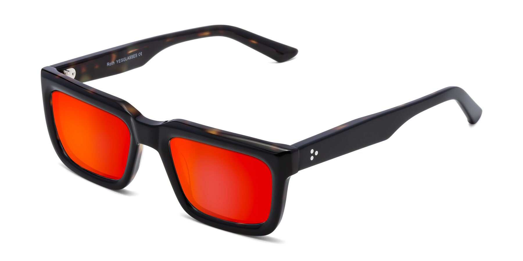 Angle of Roth in Black-Tortoise with Red Gold Mirrored Lenses