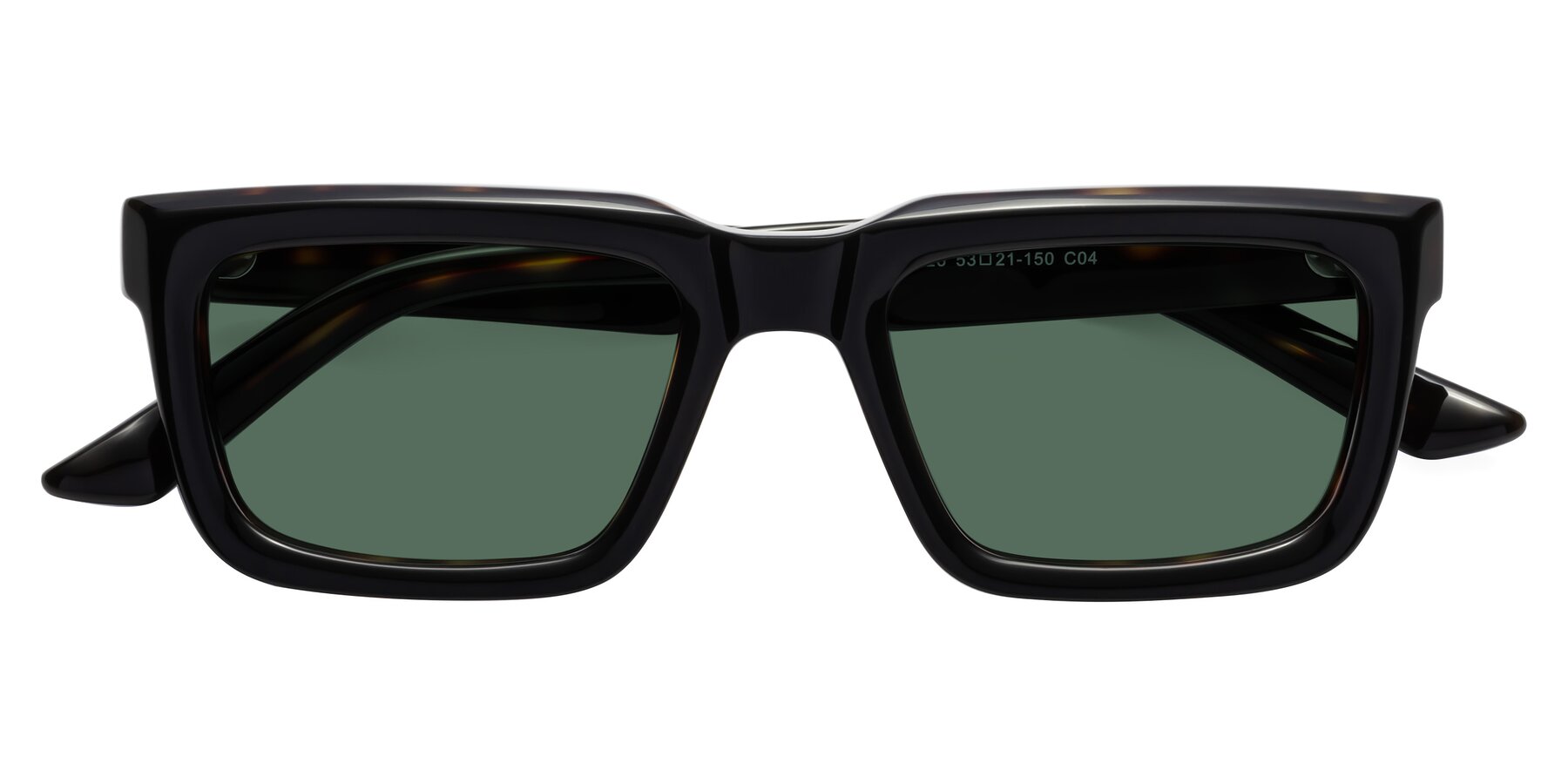 Folded Front of Roth in Black-Tortoise with Green Polarized Lenses