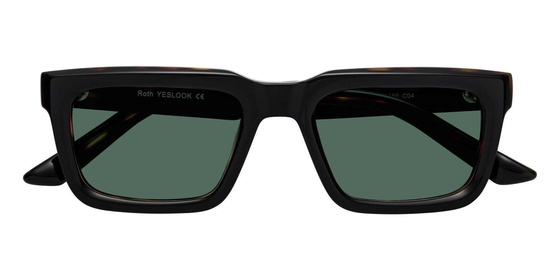 Folded Front of Roth in Black-Tortoise with Green Polarized Lenses