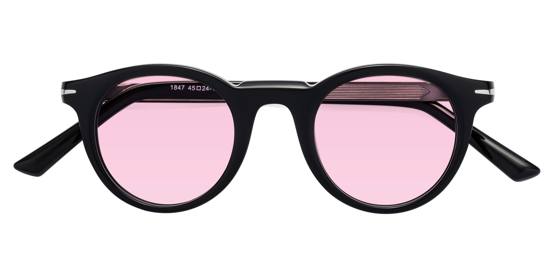 Folded Front of Cycle in Black with Light Pink Tinted Lenses