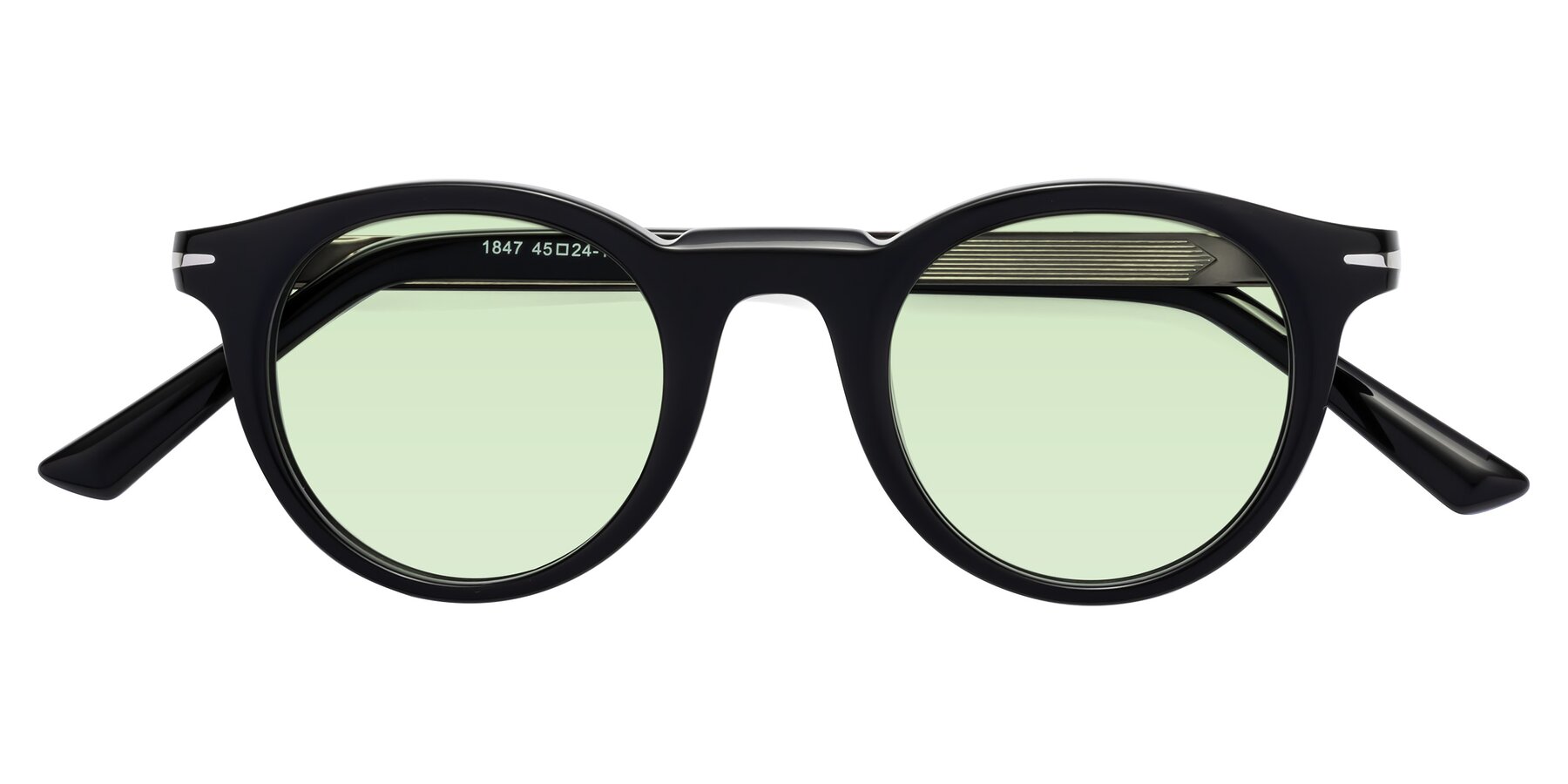 Folded Front of Cycle in Black with Light Green Tinted Lenses