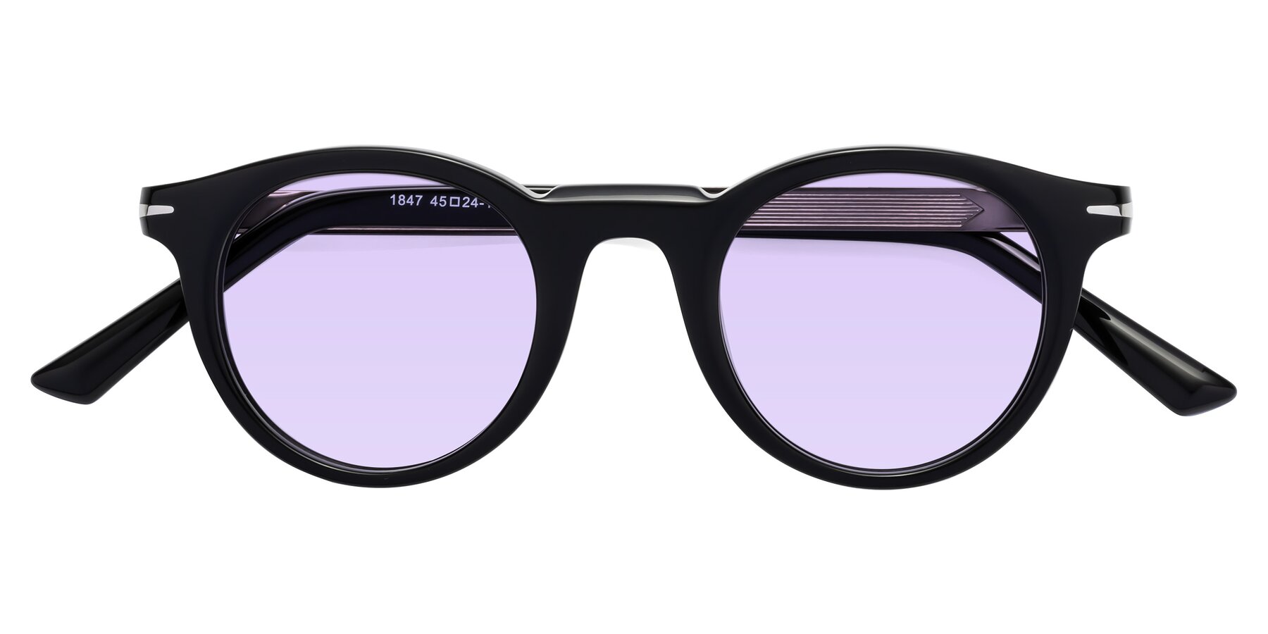 Folded Front of Cycle in Black with Light Purple Tinted Lenses