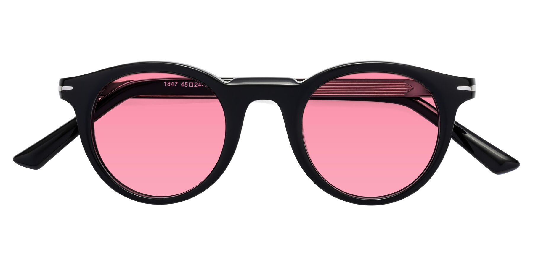 Folded Front of Cycle in Black with Pink Tinted Lenses