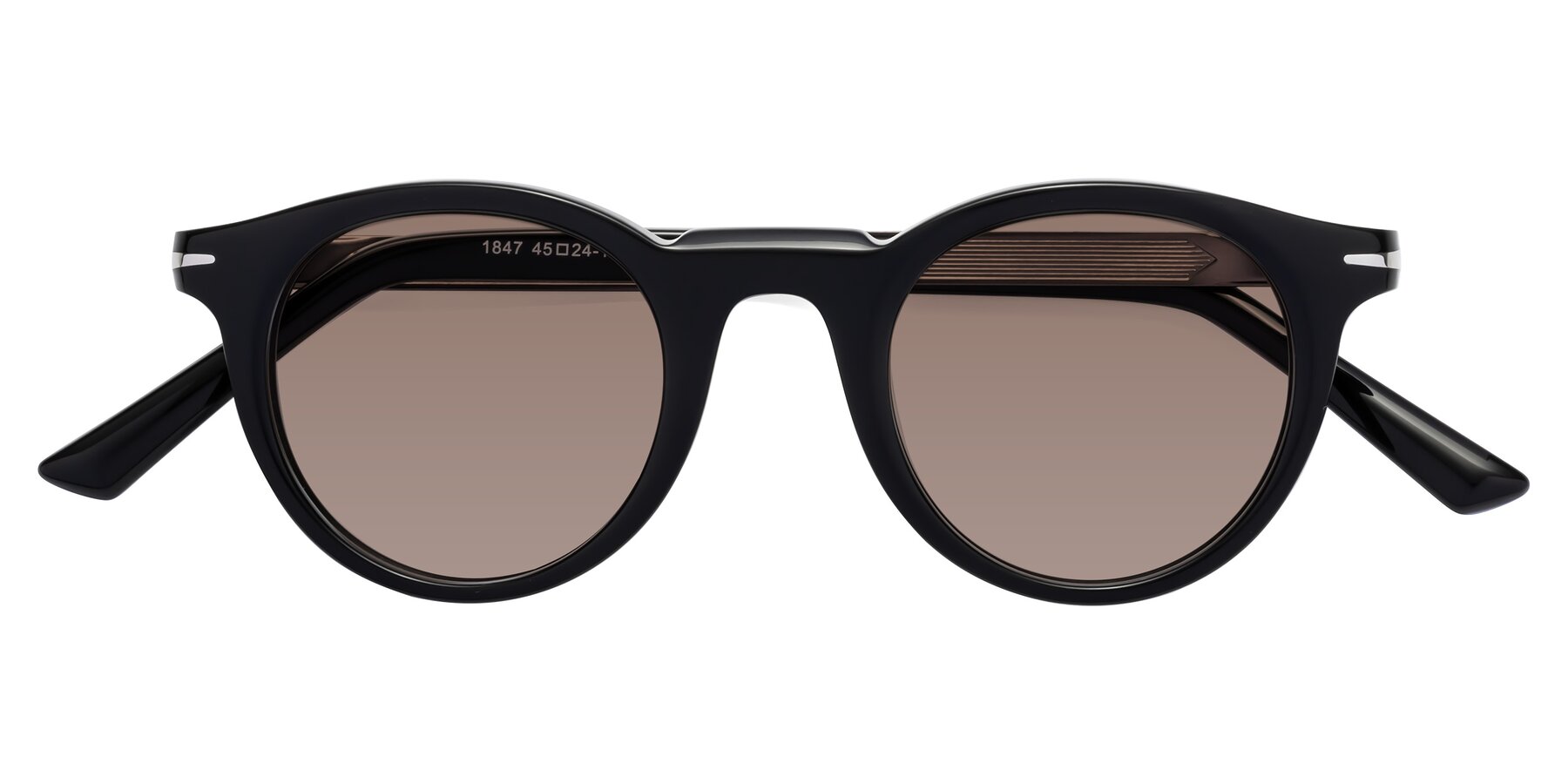 Folded Front of Cycle in Black with Medium Brown Tinted Lenses