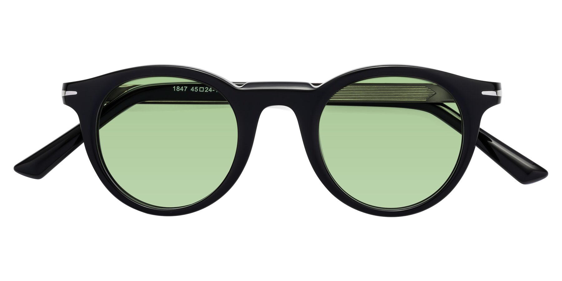Folded Front of Cycle in Black with Medium Green Tinted Lenses