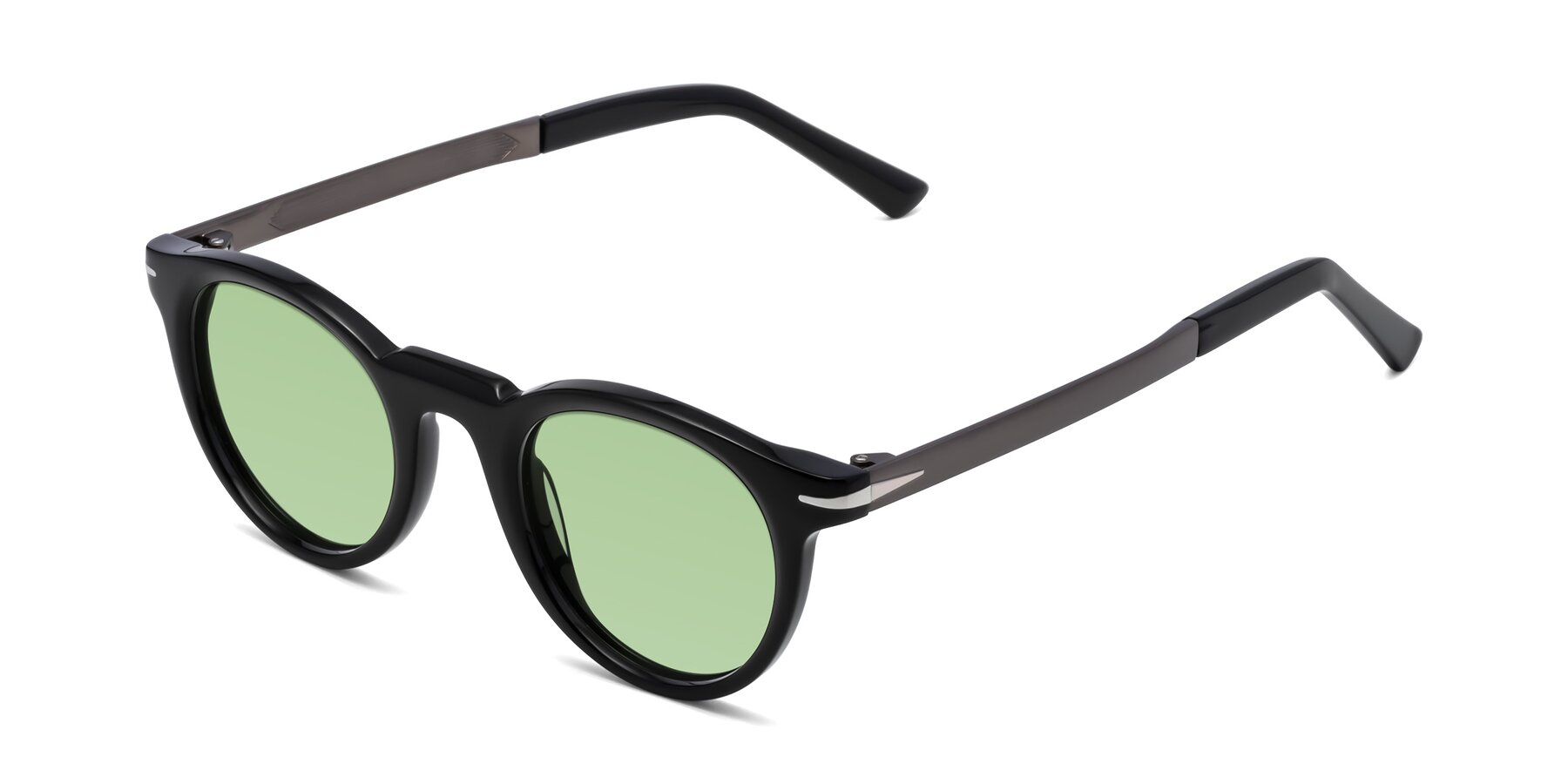 Angle of Cycle in Black with Medium Green Tinted Lenses