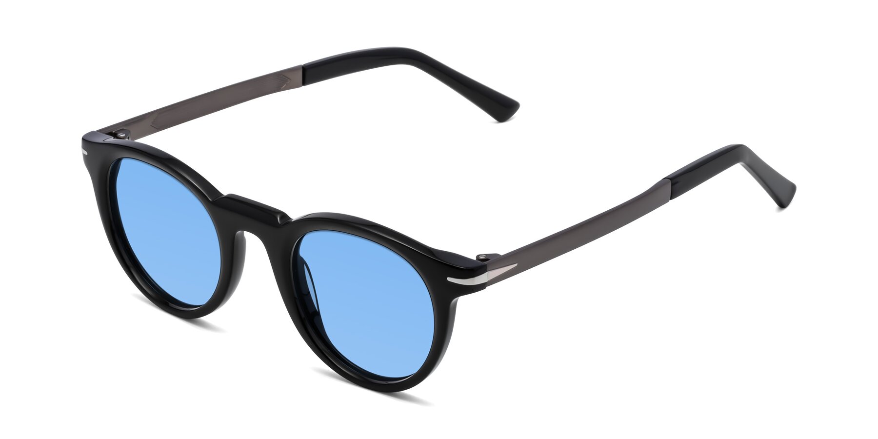 Angle of Cycle in Black with Medium Blue Tinted Lenses