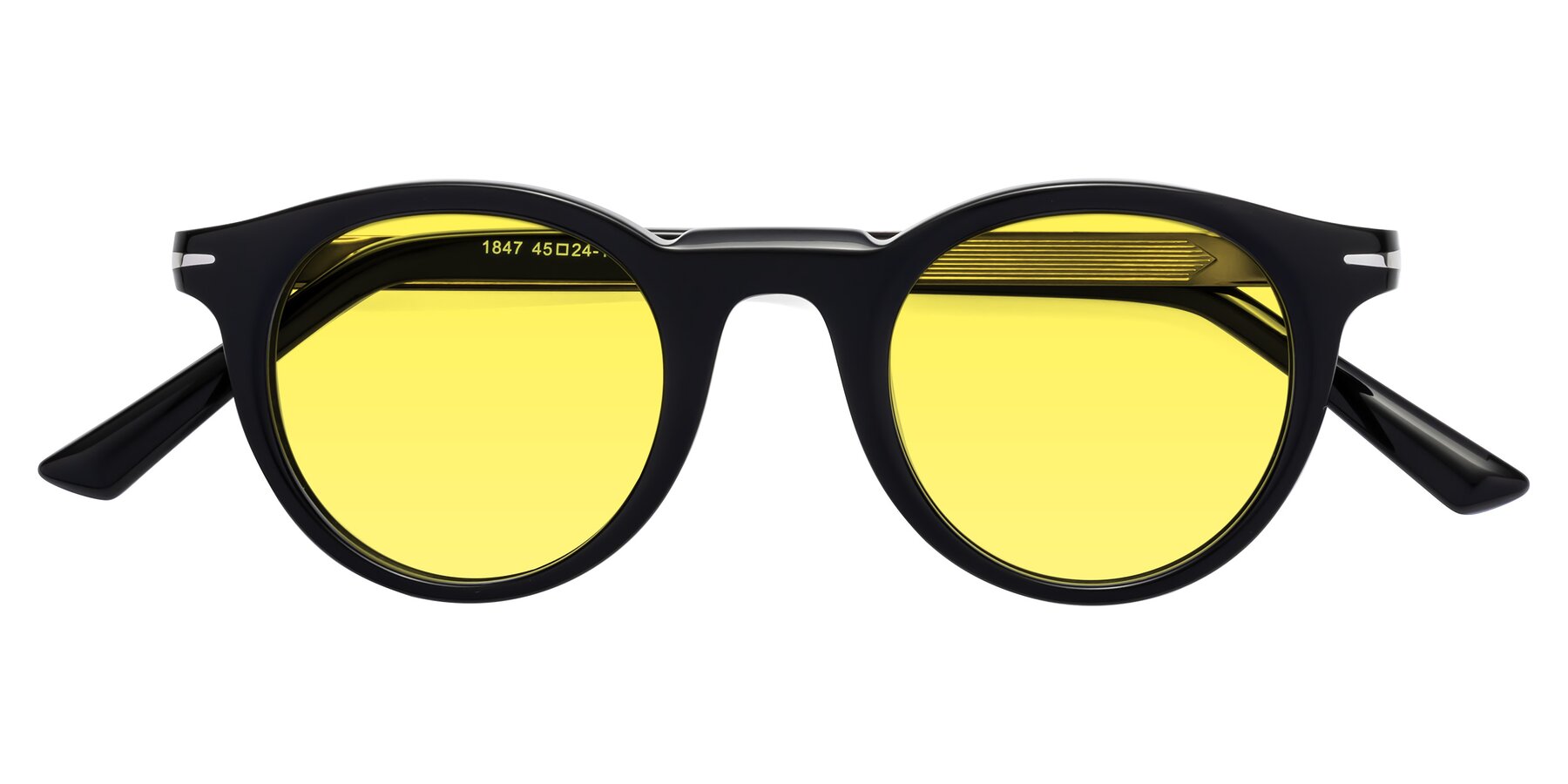 Folded Front of Cycle in Black with Medium Yellow Tinted Lenses