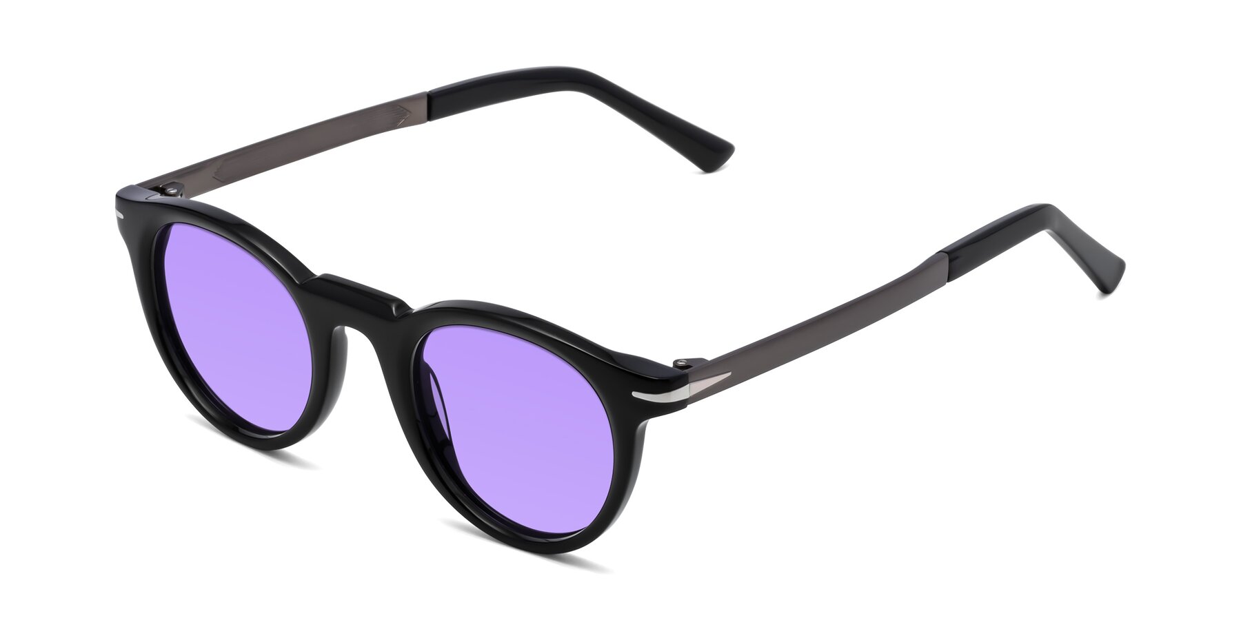 Angle of Cycle in Black with Medium Purple Tinted Lenses