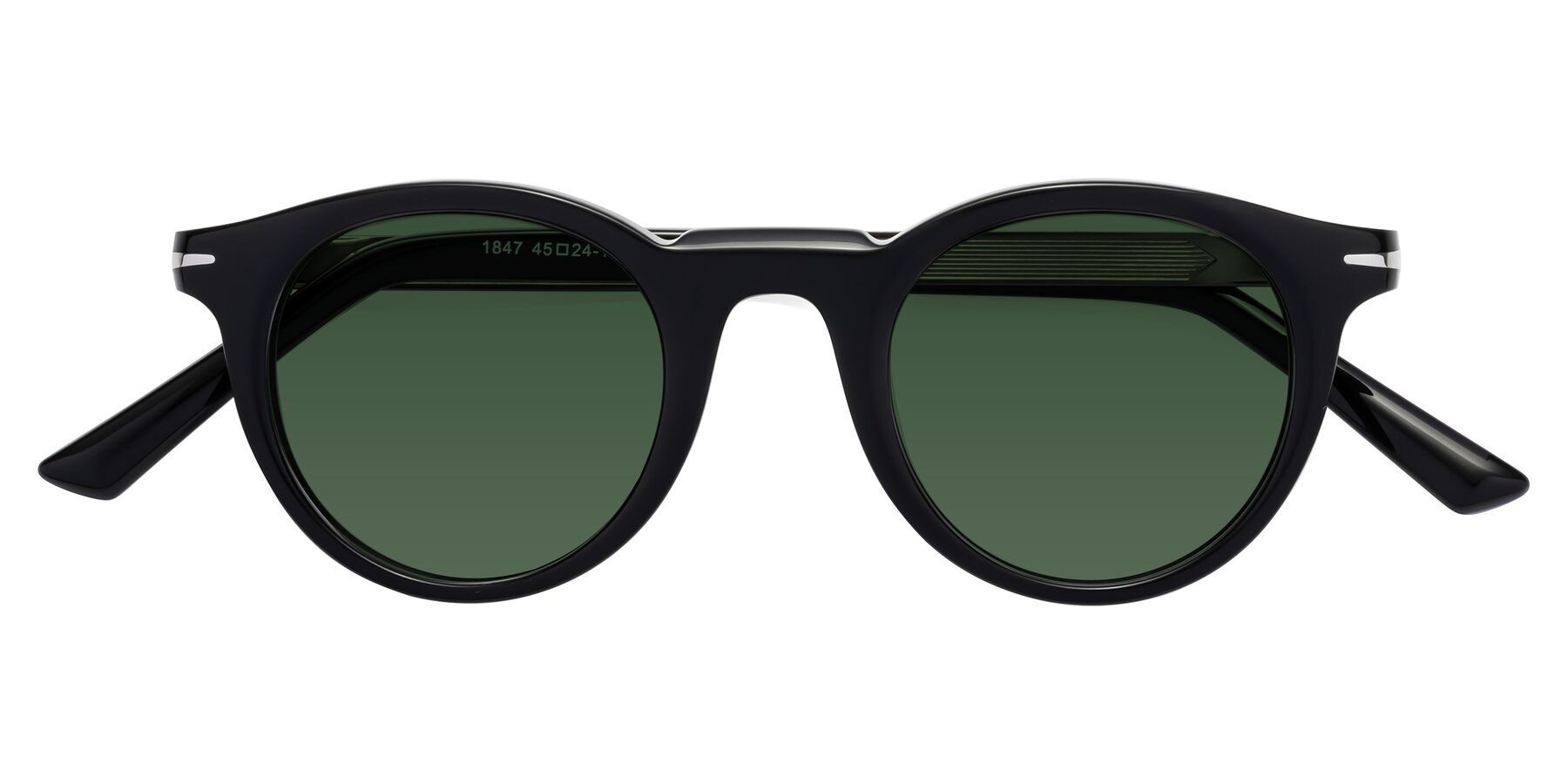 Folded Front of Cycle in Black with Green Tinted Lenses