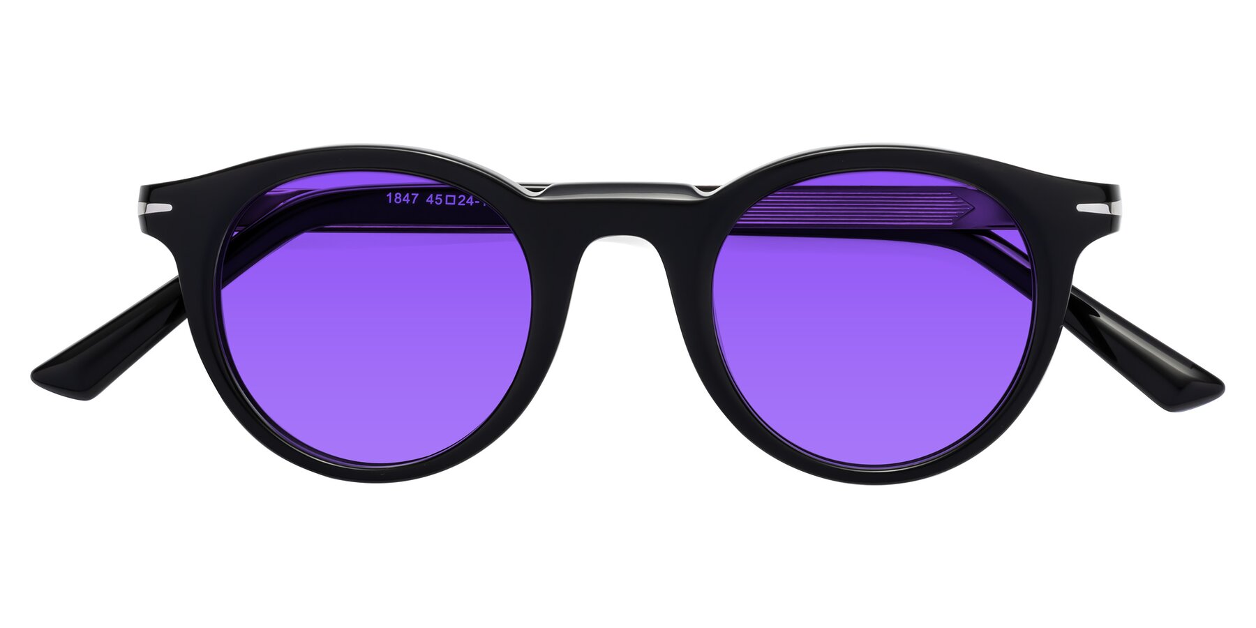 Folded Front of Cycle in Black with Purple Tinted Lenses