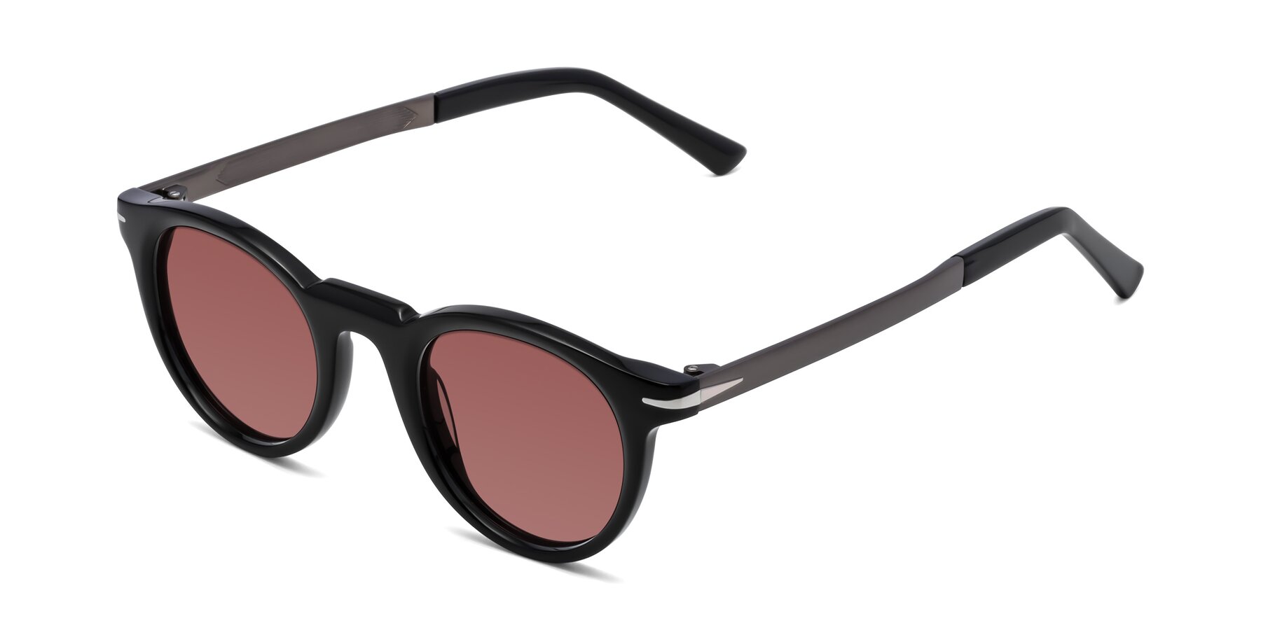 Angle of Cycle in Black with Garnet Tinted Lenses