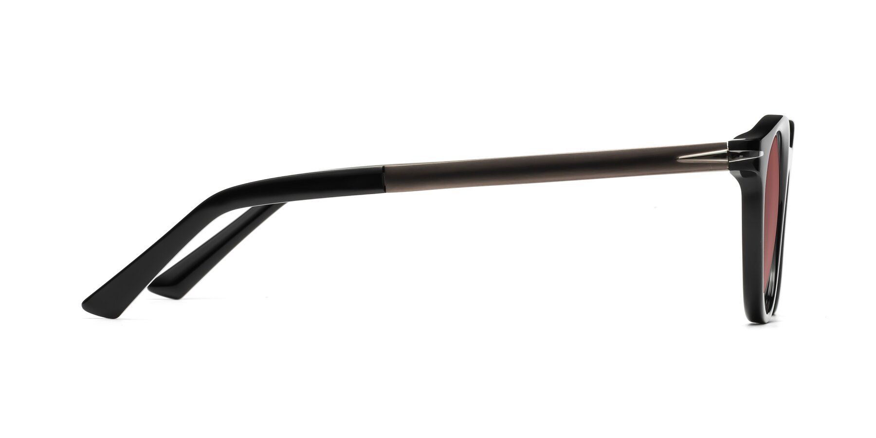 Side of Cycle in Black with Garnet Tinted Lenses