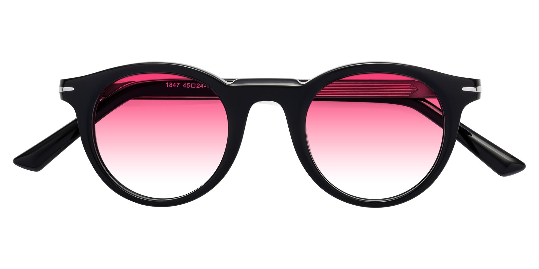 Folded Front of Cycle in Black with Pink Gradient Lenses