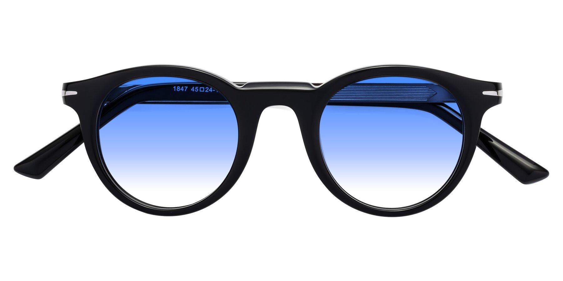 Folded Front of Cycle in Black with Blue Gradient Lenses