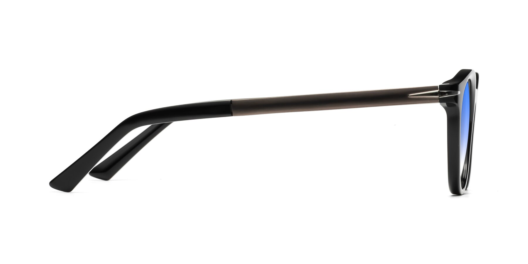 Side of Cycle in Black with Blue Gradient Lenses