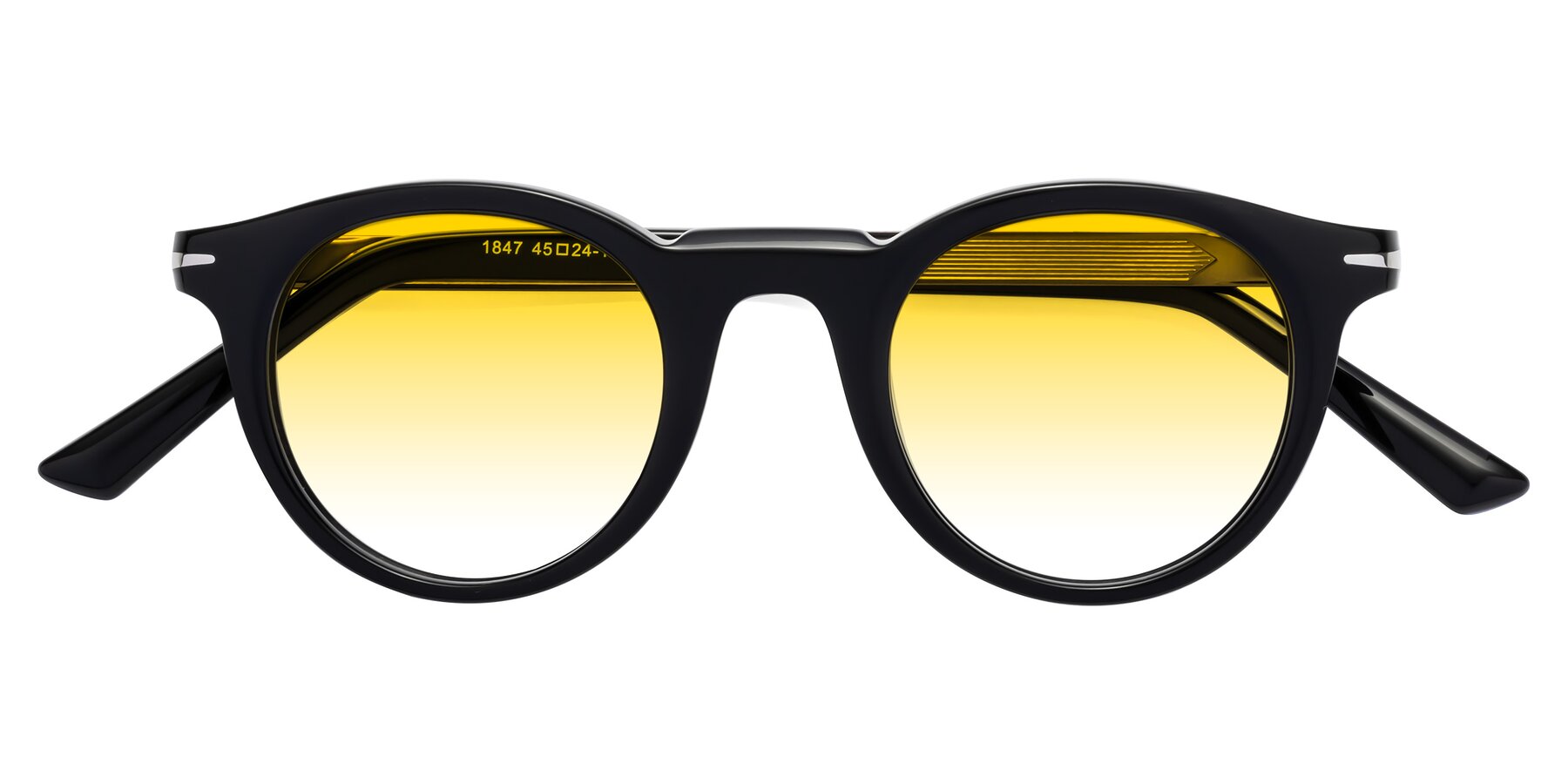 Folded Front of Cycle in Black with Yellow Gradient Lenses