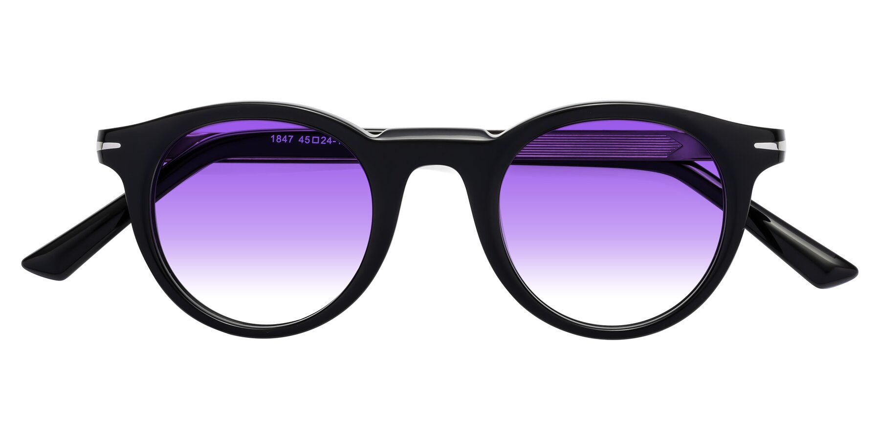Folded Front of Cycle in Black with Purple Gradient Lenses