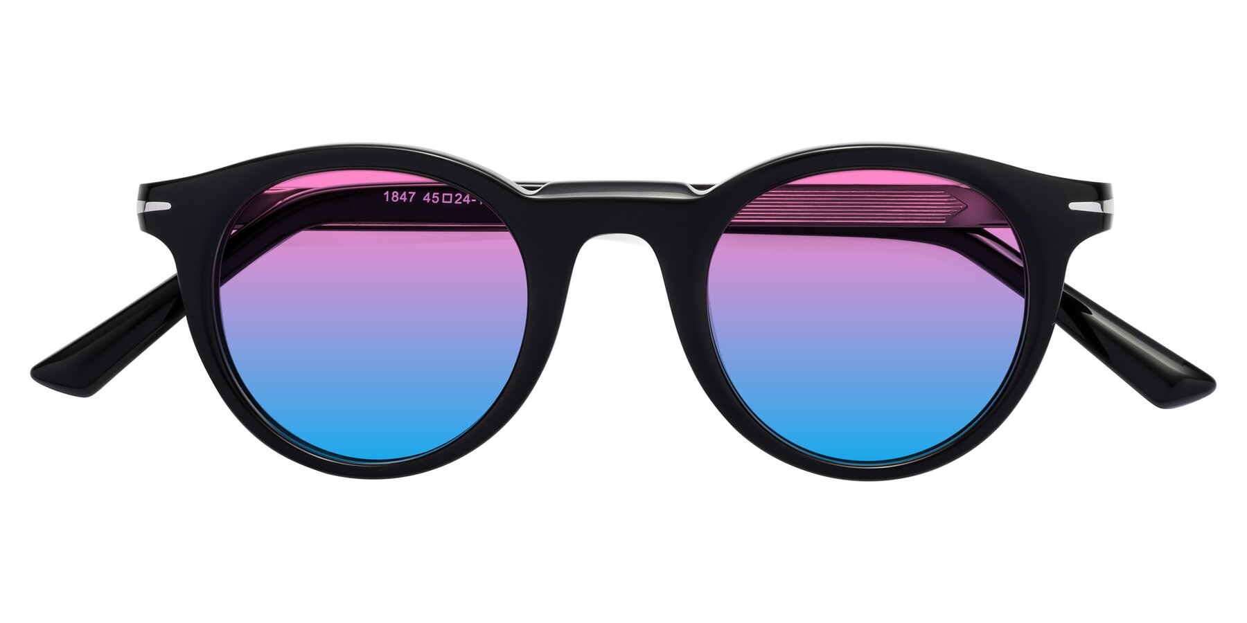 Folded Front of Cycle in Black with Pink / Blue Gradient Lenses