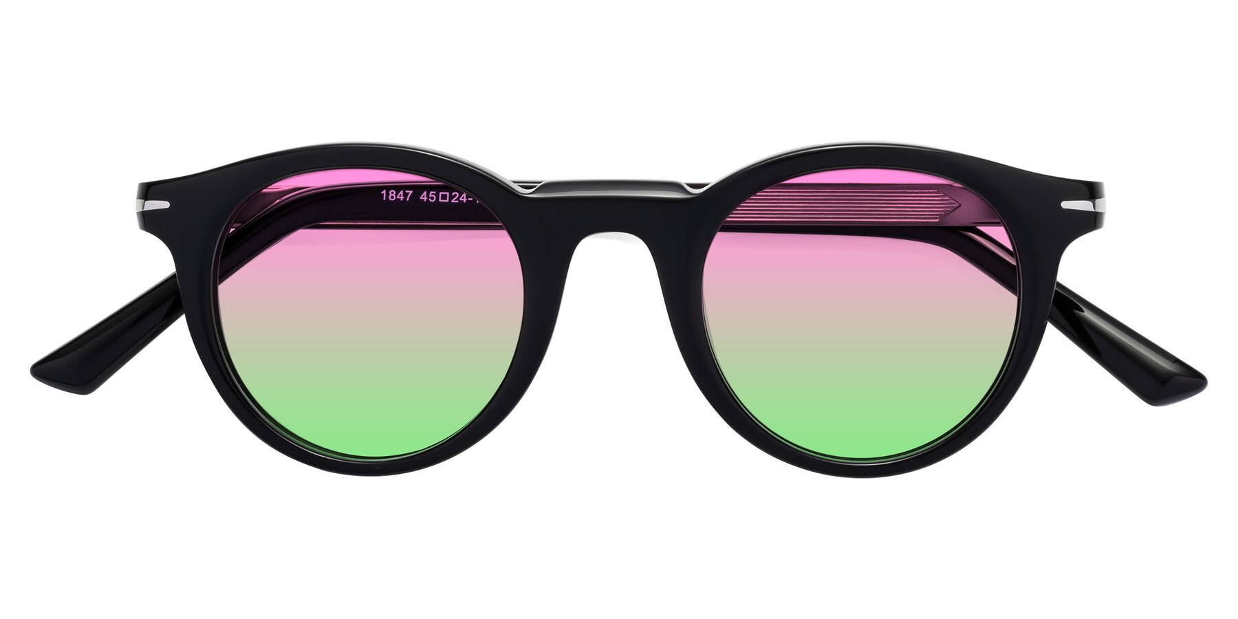 Folded Front of Cycle in Black with Pink / Green Gradient Lenses